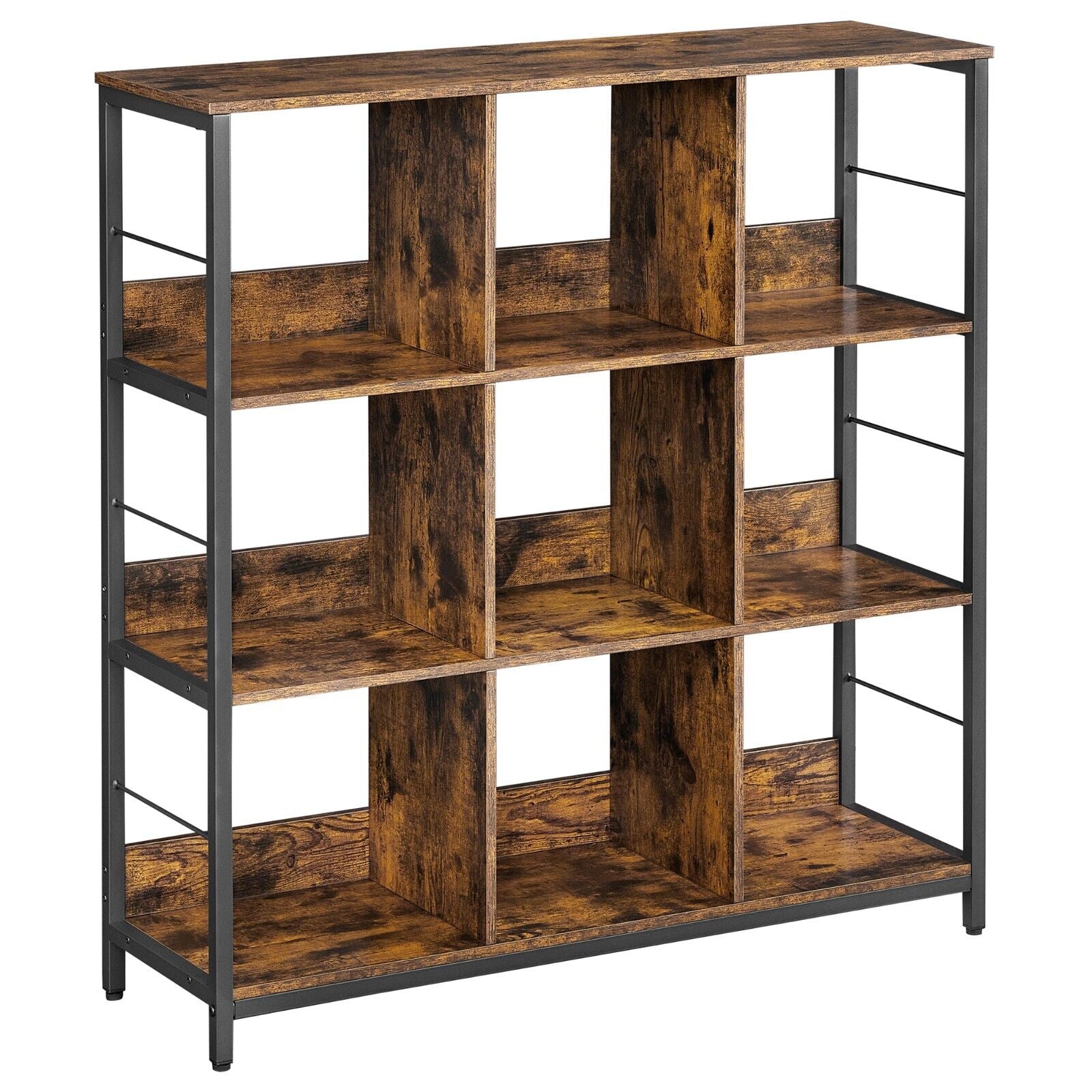 Bookshelf Bookcase Compartments Storage Shelving Rustic Brown Black LLS112B01