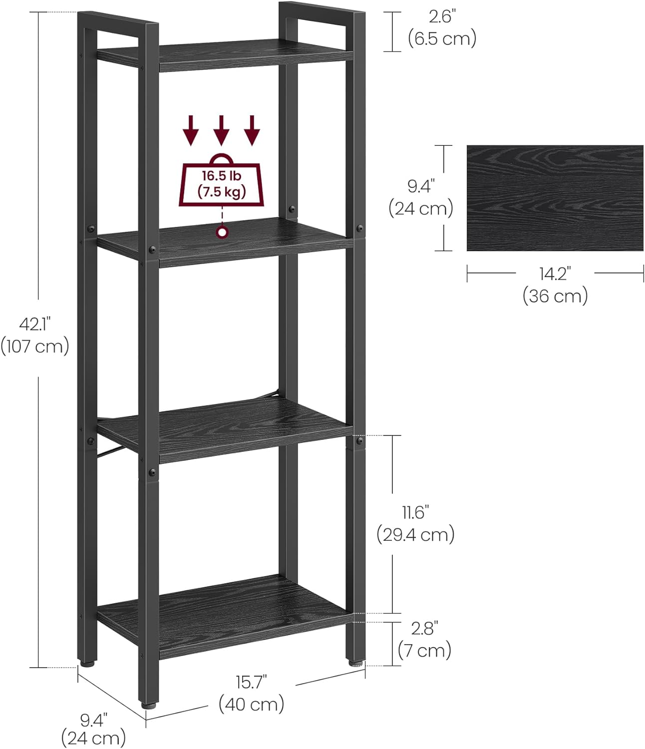 Industrial Style Bookcase, 4 Tier Bookcase, Ladder Shelf