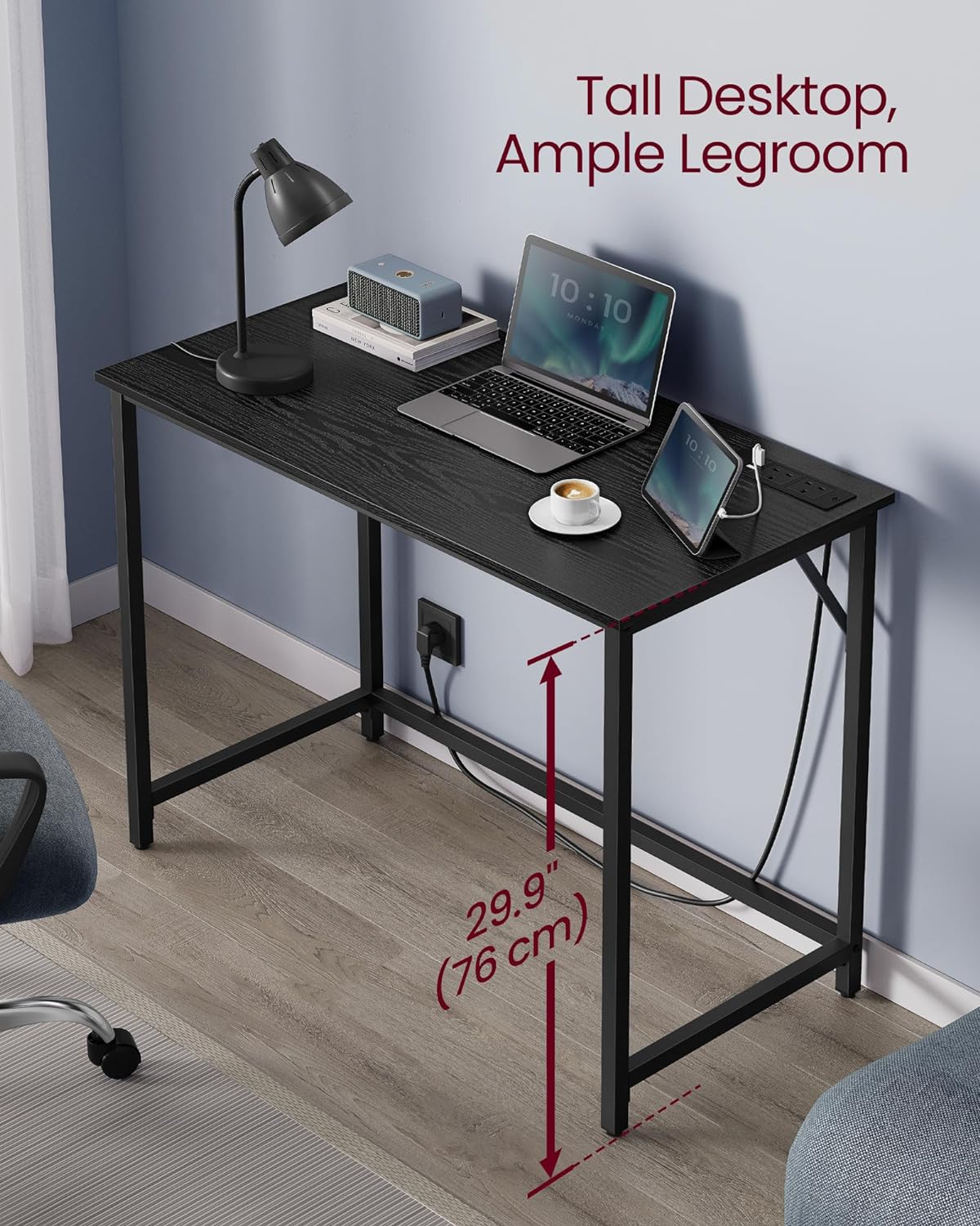 Industrial Style Computer Desk with LED Lights and Built-In Power Outlets