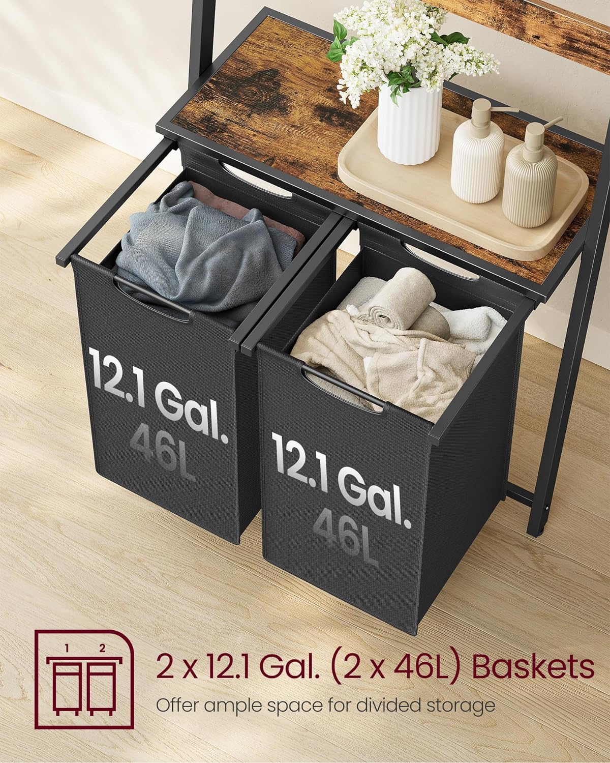 Industrial Style Laundry Basket with Blanket Ladder