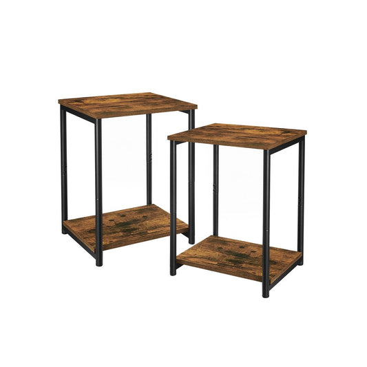 Industrial Style Set of 2 Side Tables, 2-Tier Sofa Side Tables