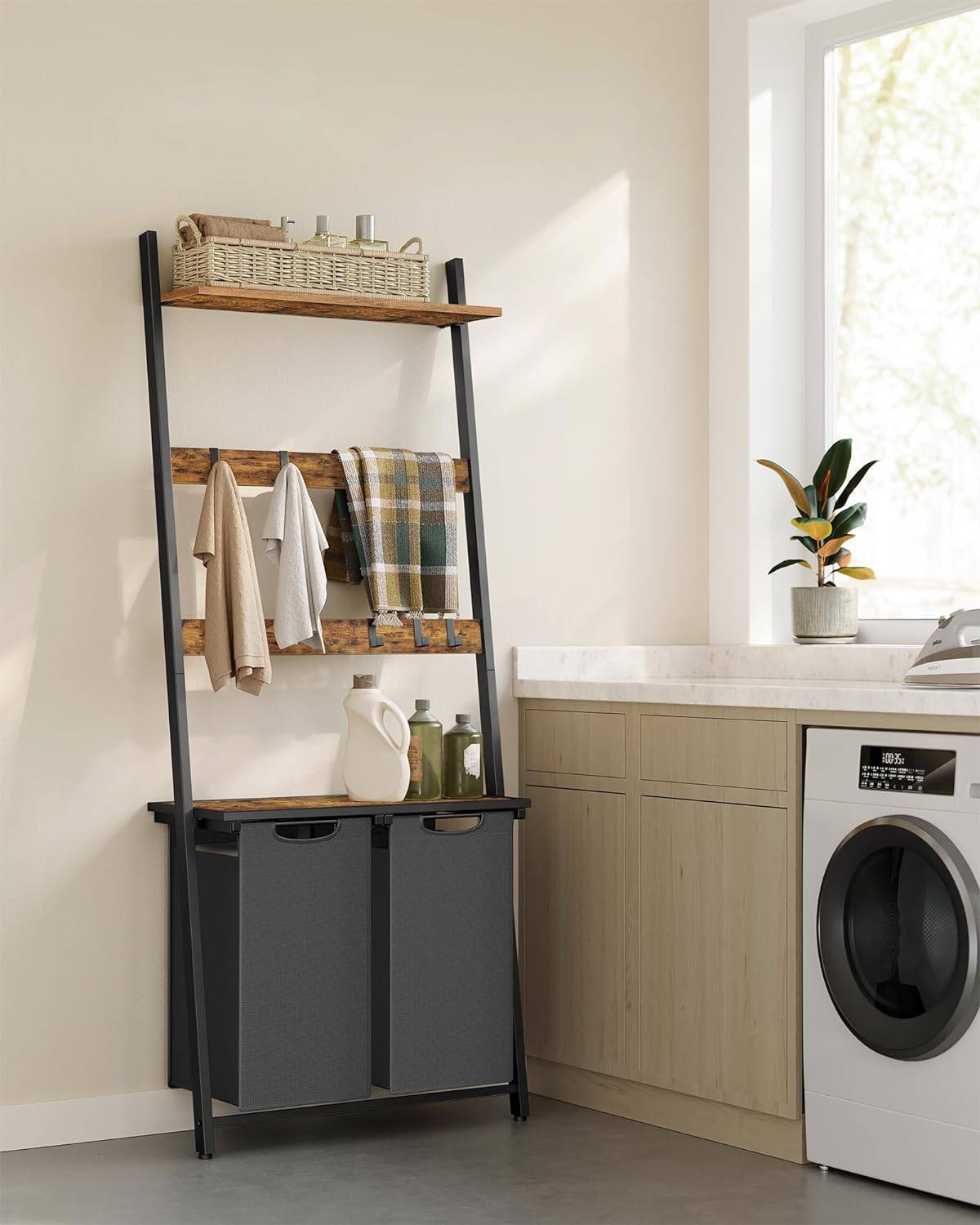 Industrial Style Laundry Basket with Blanket Ladder