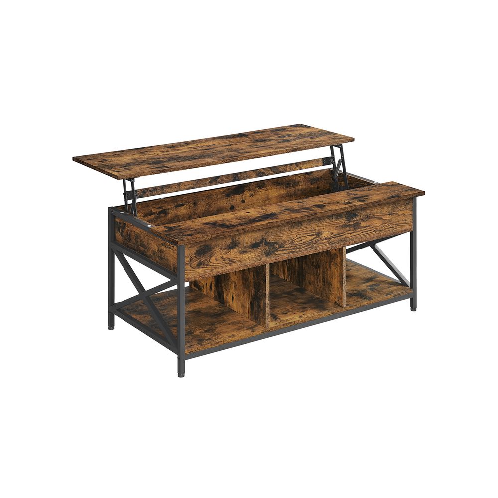 Industrial Style Rustic Brown Lift-Top Coffee Table with Hidden Storage and X-Shaped Bars