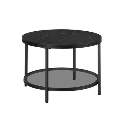 Modern Marble Black Coffee Table with Tempered Glass Shelf