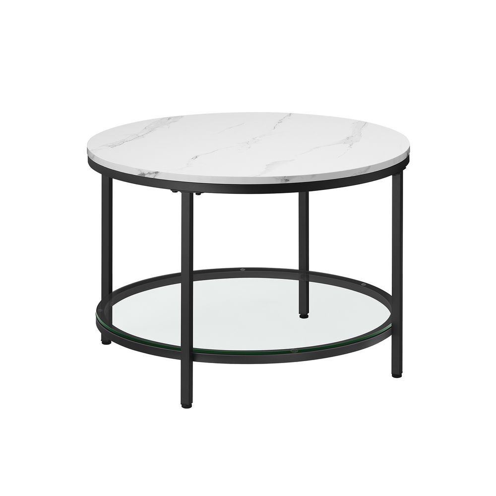 Modern Marble Black Coffee Table with Tempered Glass Shelf