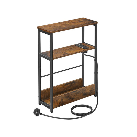 Industrial Style Slim Side Table with Charging Station