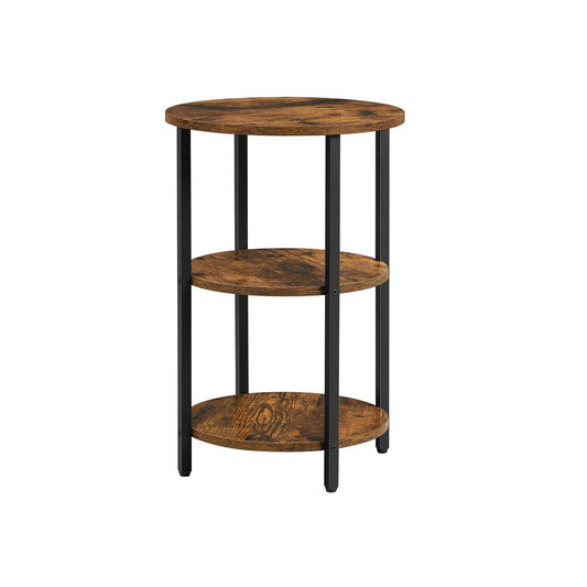 Industrial Style 3-Tier Sofa Side Table, round Coffee End Table