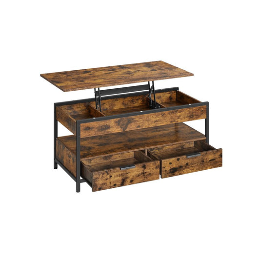 Rustic Brown Lift Top Coffee Table with Hidden Storage and Drawers