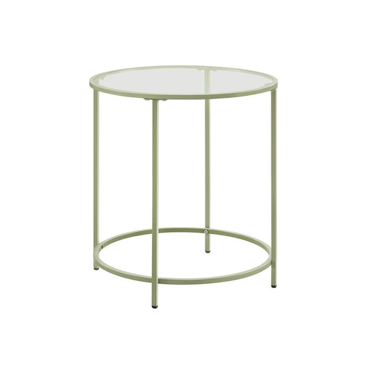 Gold round Side Table, Small Coffee Table, 2-Tier Tempered Glass End Table with Steel Frame