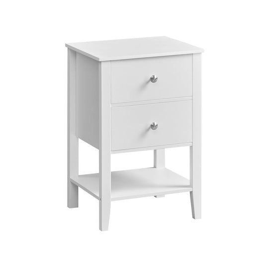 Modend White Bamboo Bedside Tables, Set of 2, Side Tables with 2 Storage Drawers and Open Shelf