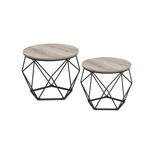 Industrial Style Chic Round Coffee Tables Set - 2 Side Tables with Removable Tabletop