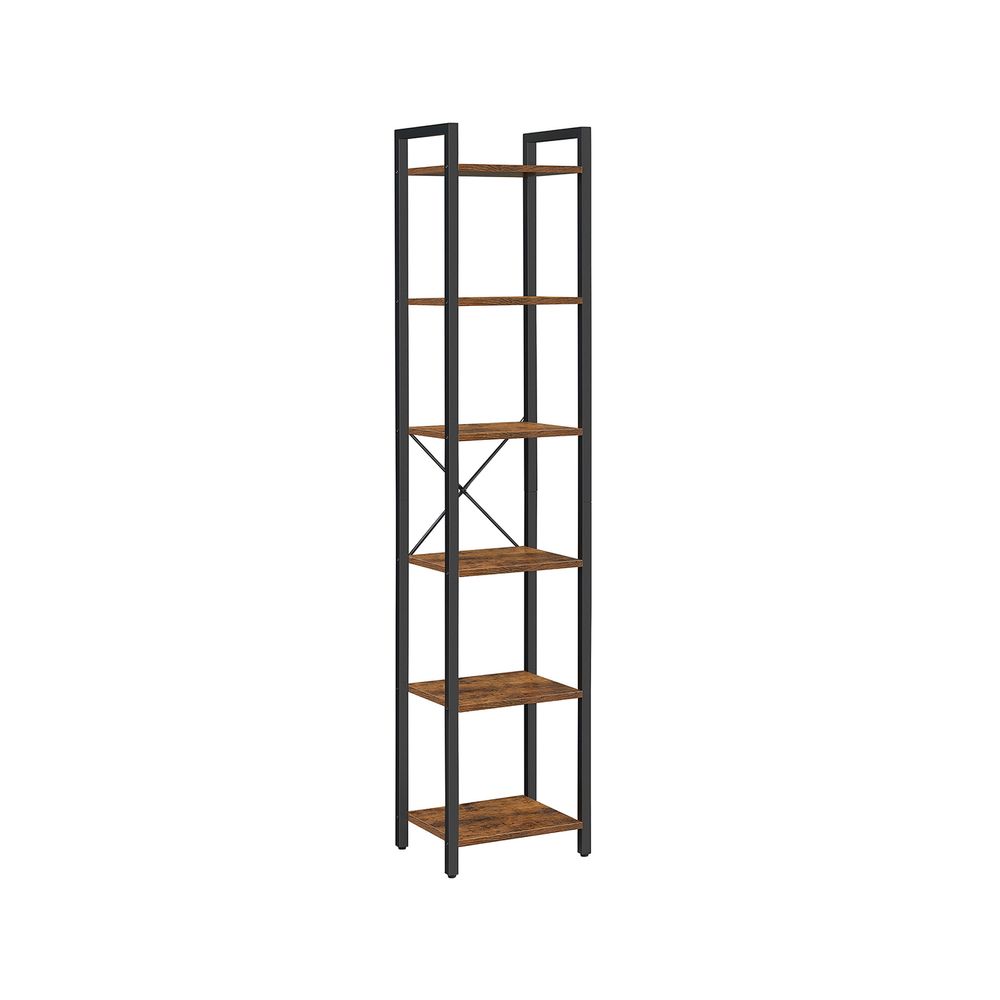 Industrial Style 6-Tier Bookshelf Bookcase Shelving Unit Industrial Rustic Brown Black