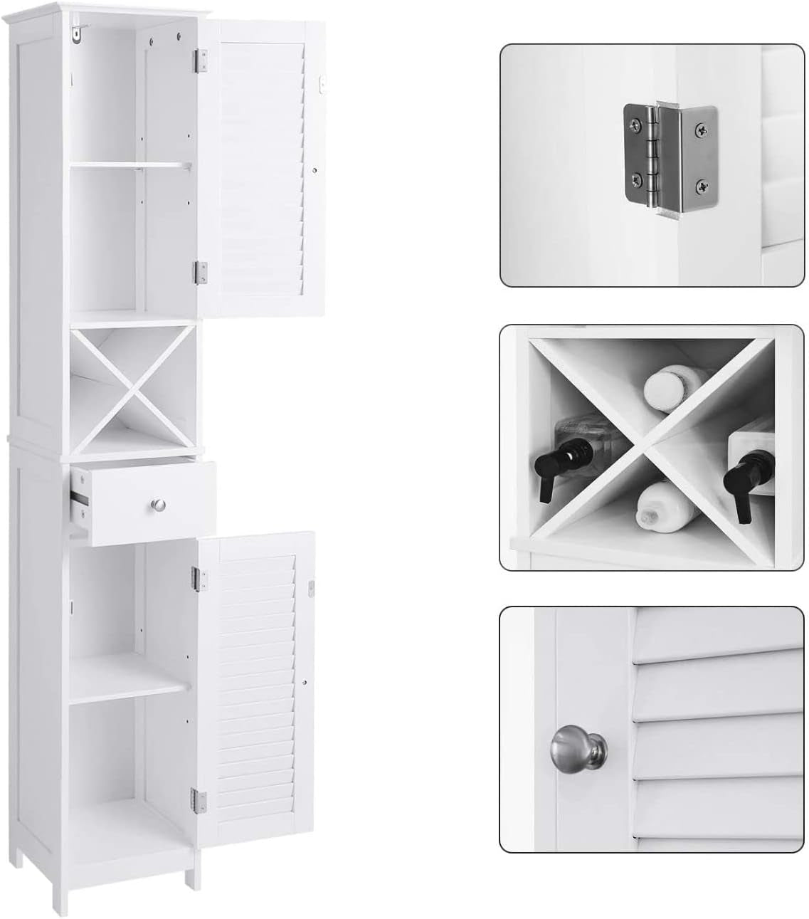  Bathroom Column Storage Cabinet Tall Cabinet with Louvered Doors