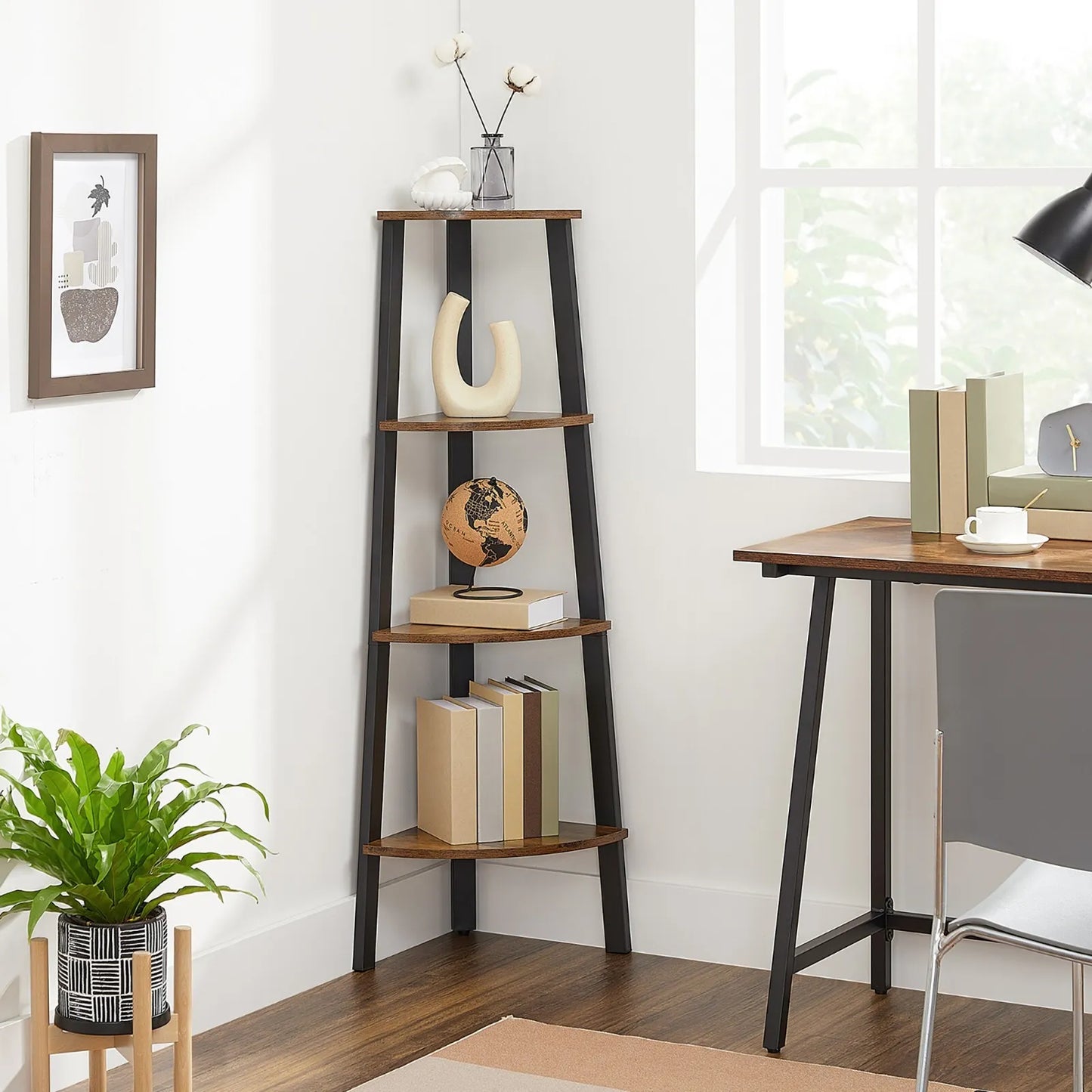 Industrial Style 4 Tier Corner Shelf