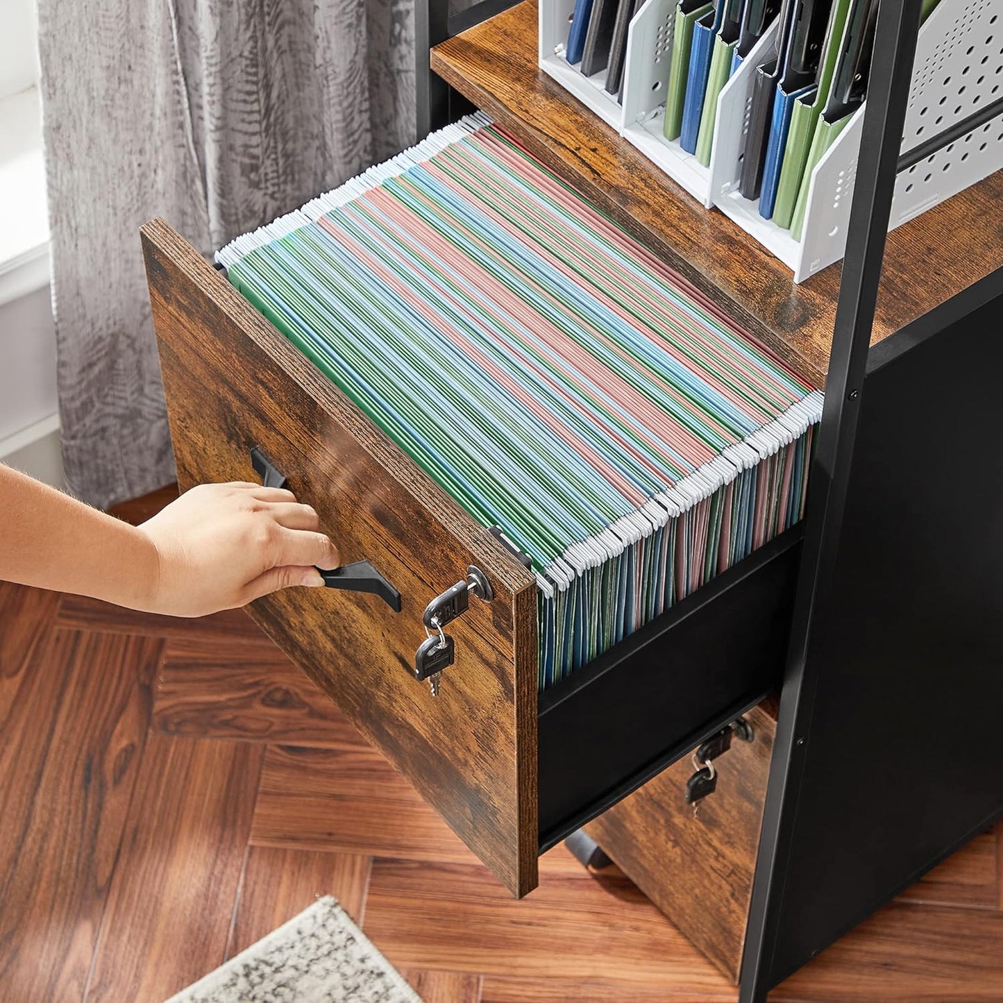 Industrial Style 2 Drawer File Cabinet With Open Shelf