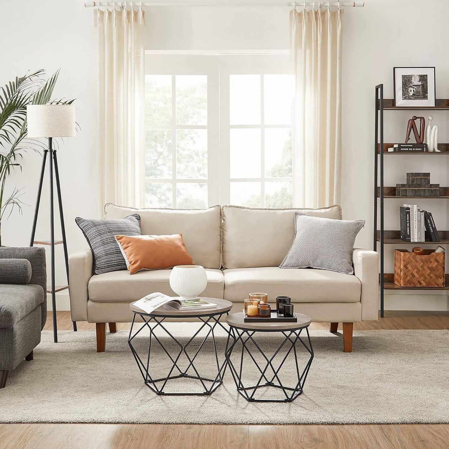 Industrial Style Chic Round Coffee Tables Set - 2 Side Tables with Removable Tabletop