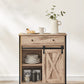 Storage Sideboard with Barn Door Rustic Brown Black