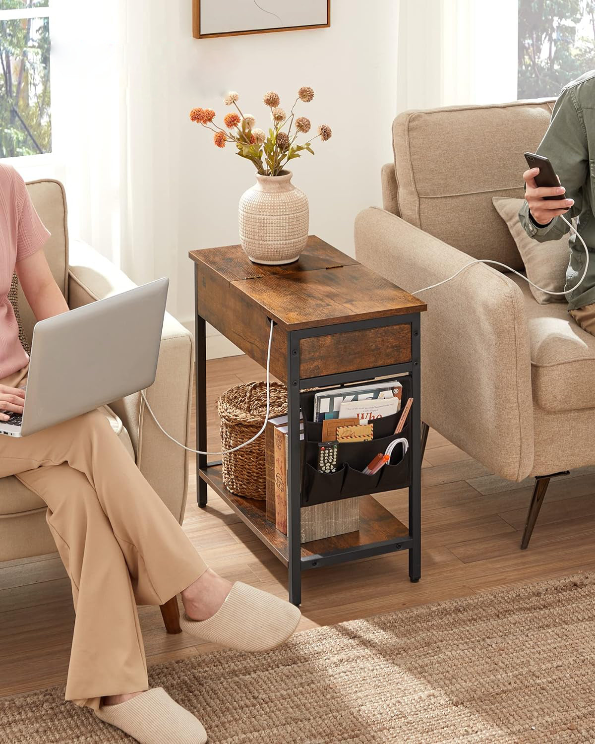 Side Table with Charging Station