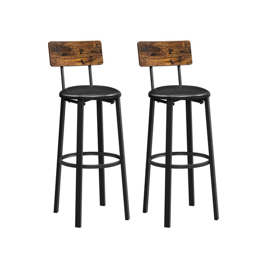 Industrial Style PU Upholstered Set of 2 Bar Stools