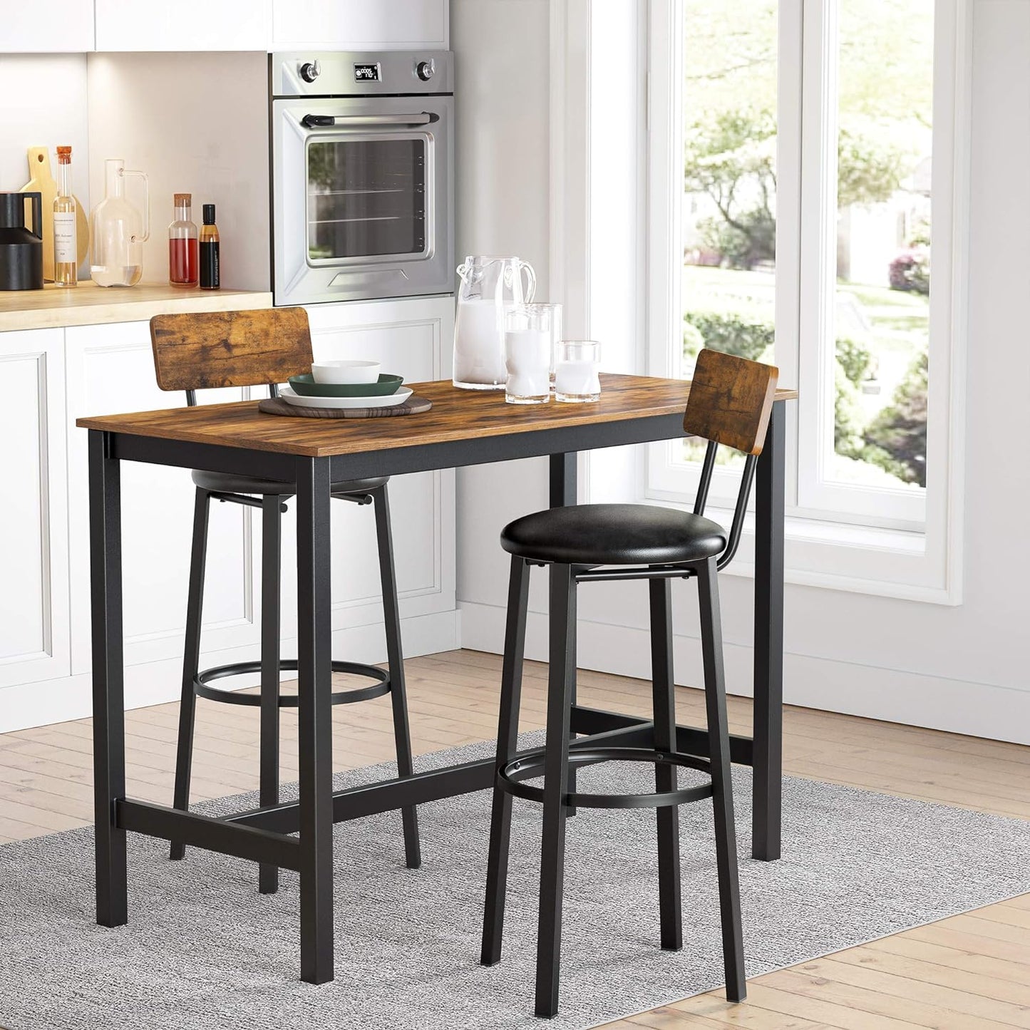 Industrial Style PU Upholstered Set of 2 Bar Stools