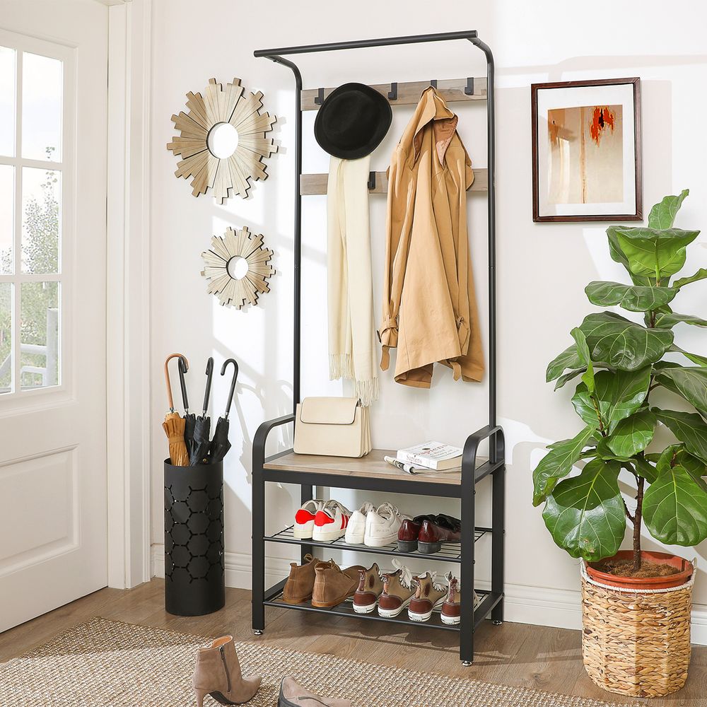 Industrial Coat Rack with Bench for Entryway