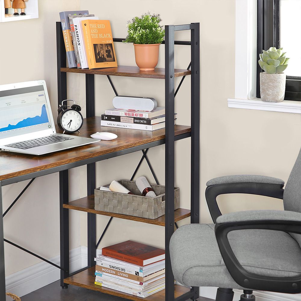 Industrial Style Computer Desk with Storage Shelves on  Left or Right