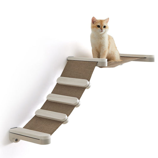 Clickat Cat Climbing Hammock, Wall-Mounted Cat Bed with Stairs, Cat Wall Perch