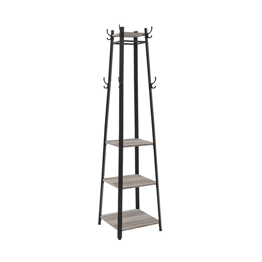 Vintage Coat Rack, Industrial Coat Stand with 3 Shelves, Ladder Shelf