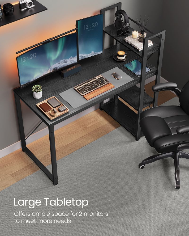 Industrial Style Computer Desk with Storage Shelves on  Left or Right