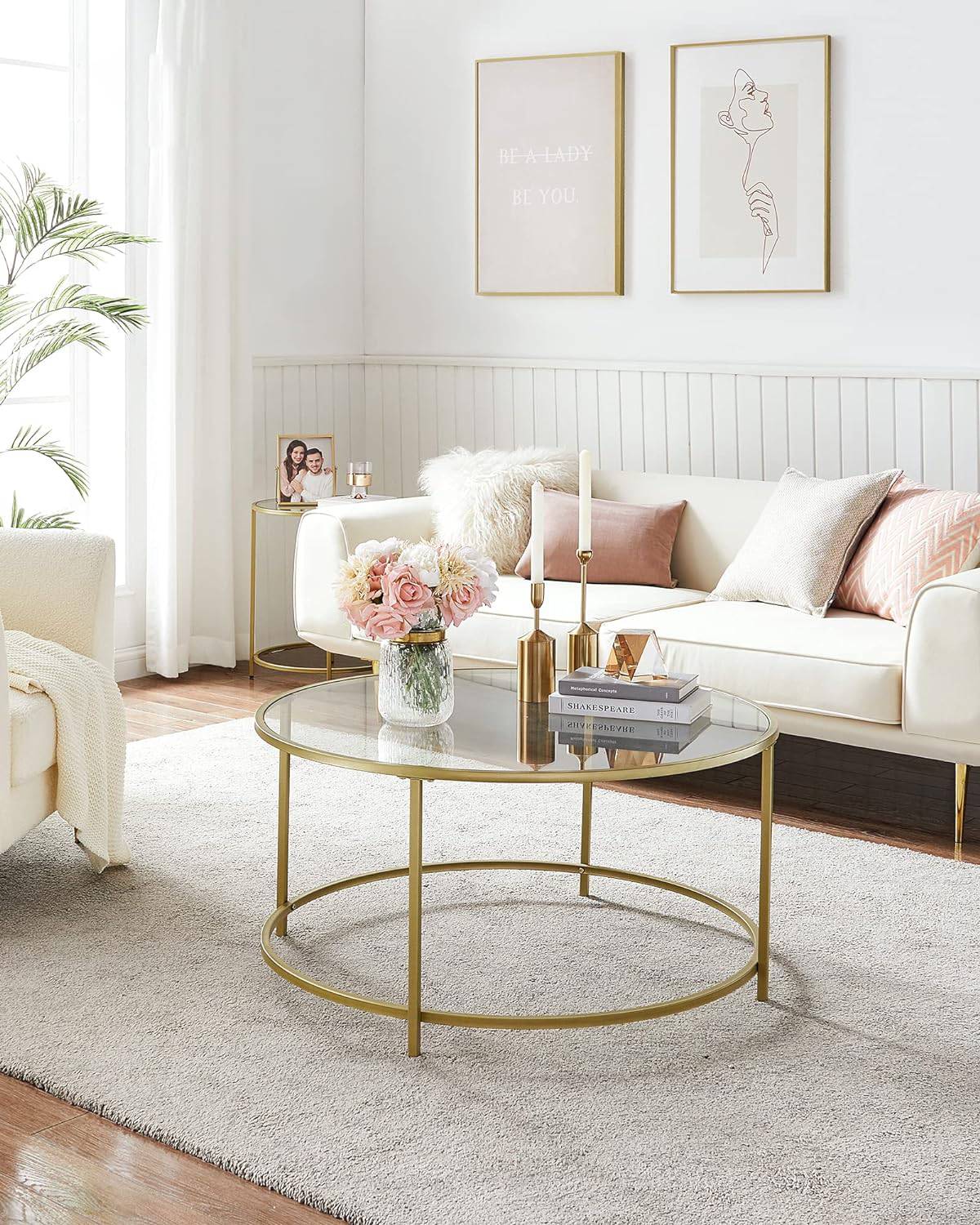 Modern Gold/Black Round Glass Coffee Table