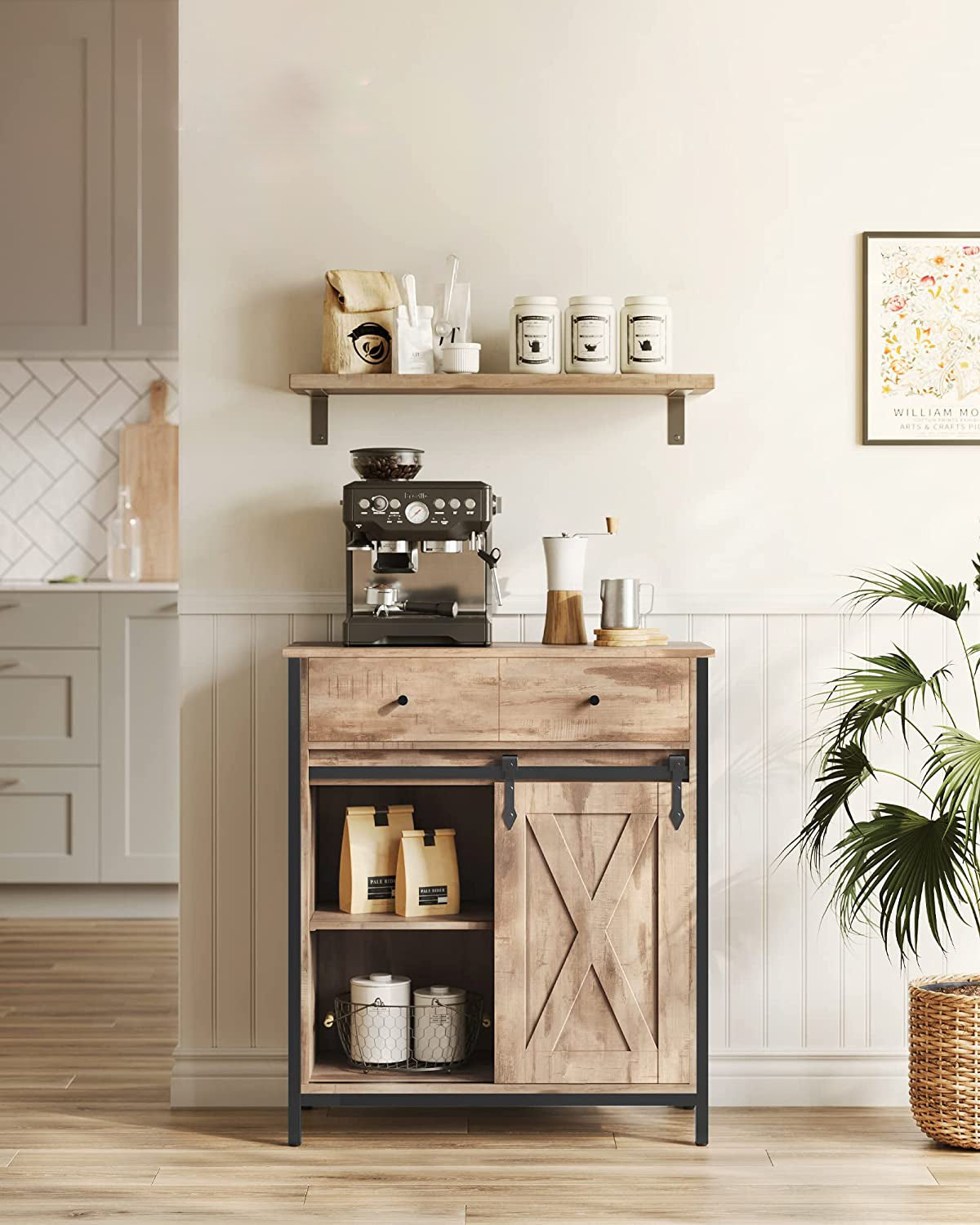 Storage Sideboard with Barn Door Rustic Brown Black