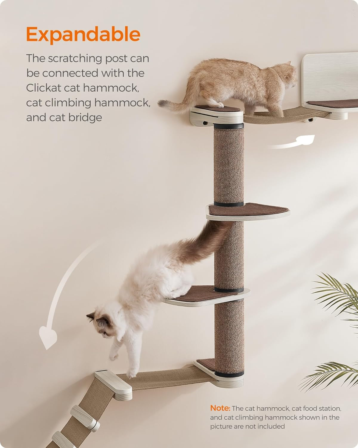 Clickat Cat Scratching Post, 101 Cm Tall Wall-Mounted Cat Scratcher