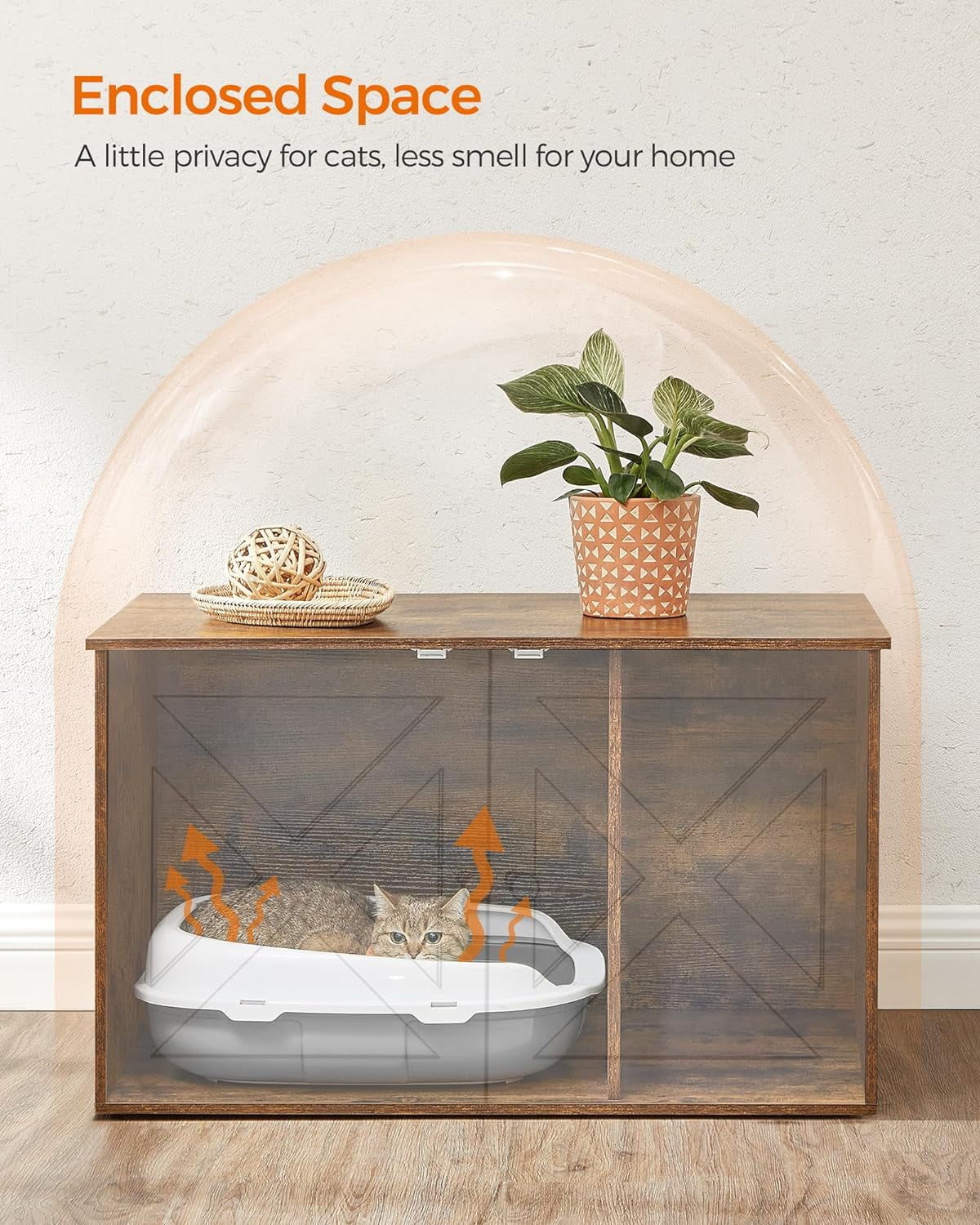 Industrial Style Cat Litter Box Enclosure, Hidden Litter Box Furniture with Removable Divider