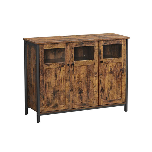 Industrial Style Sideboard, Buffet Table, Storage Cabinet with Glass Doors