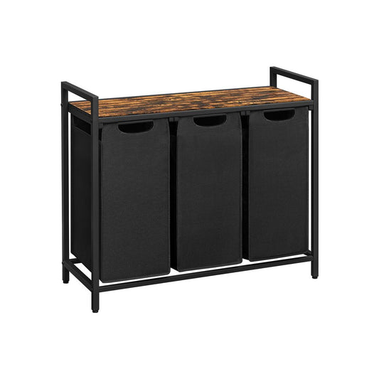 Industrial Style Laundry Basket with 3 Pull-Out and Removable Bags