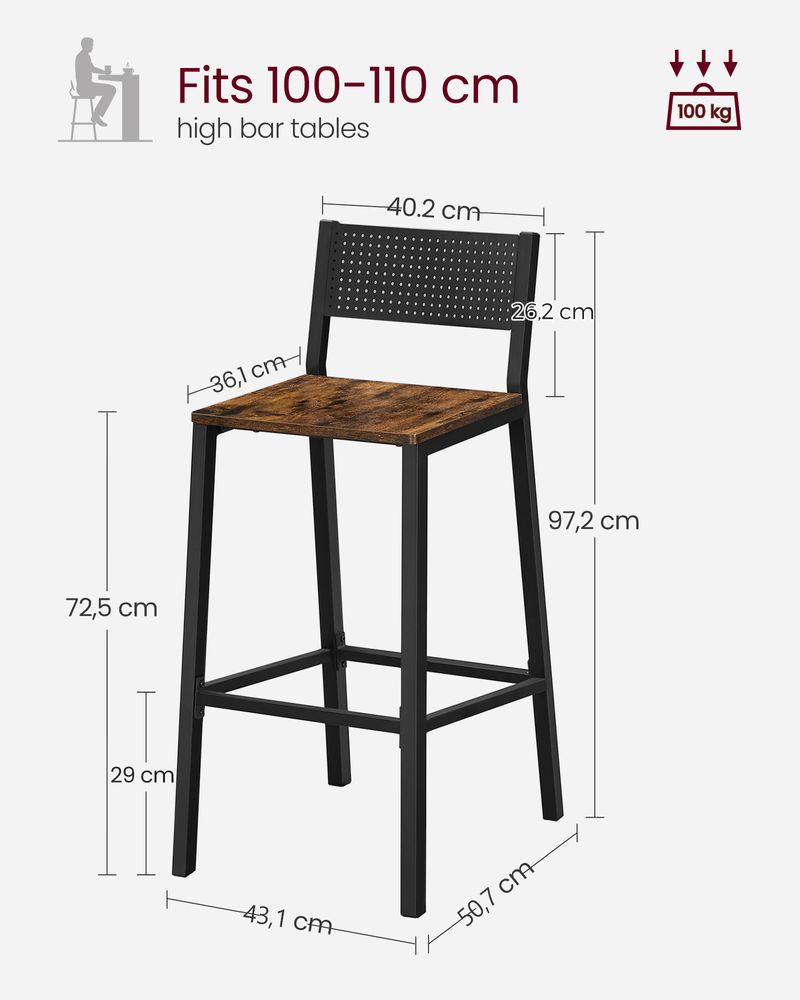 Industrial Style Set Of 2 Bar Stools