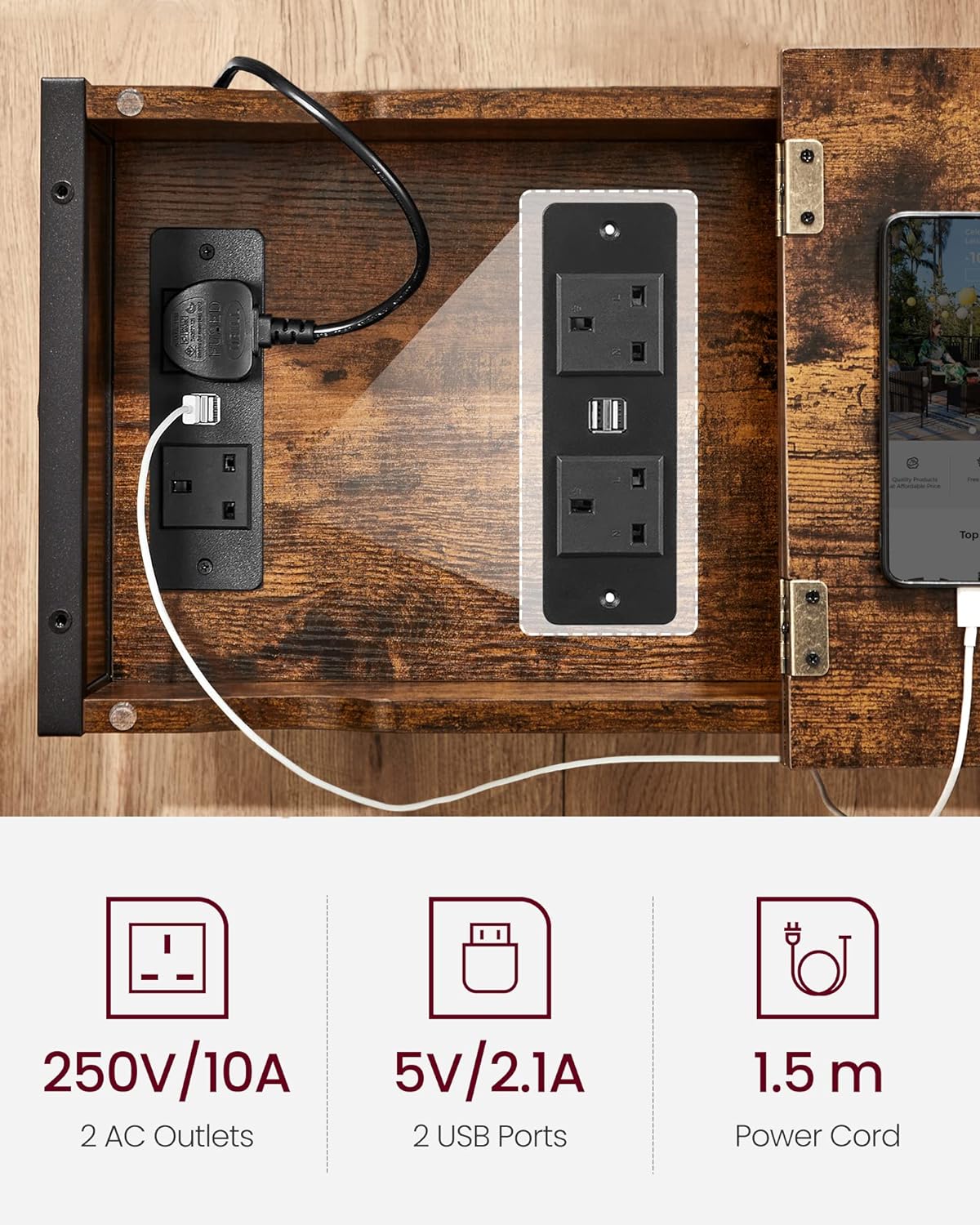 Side Table with Charging Station