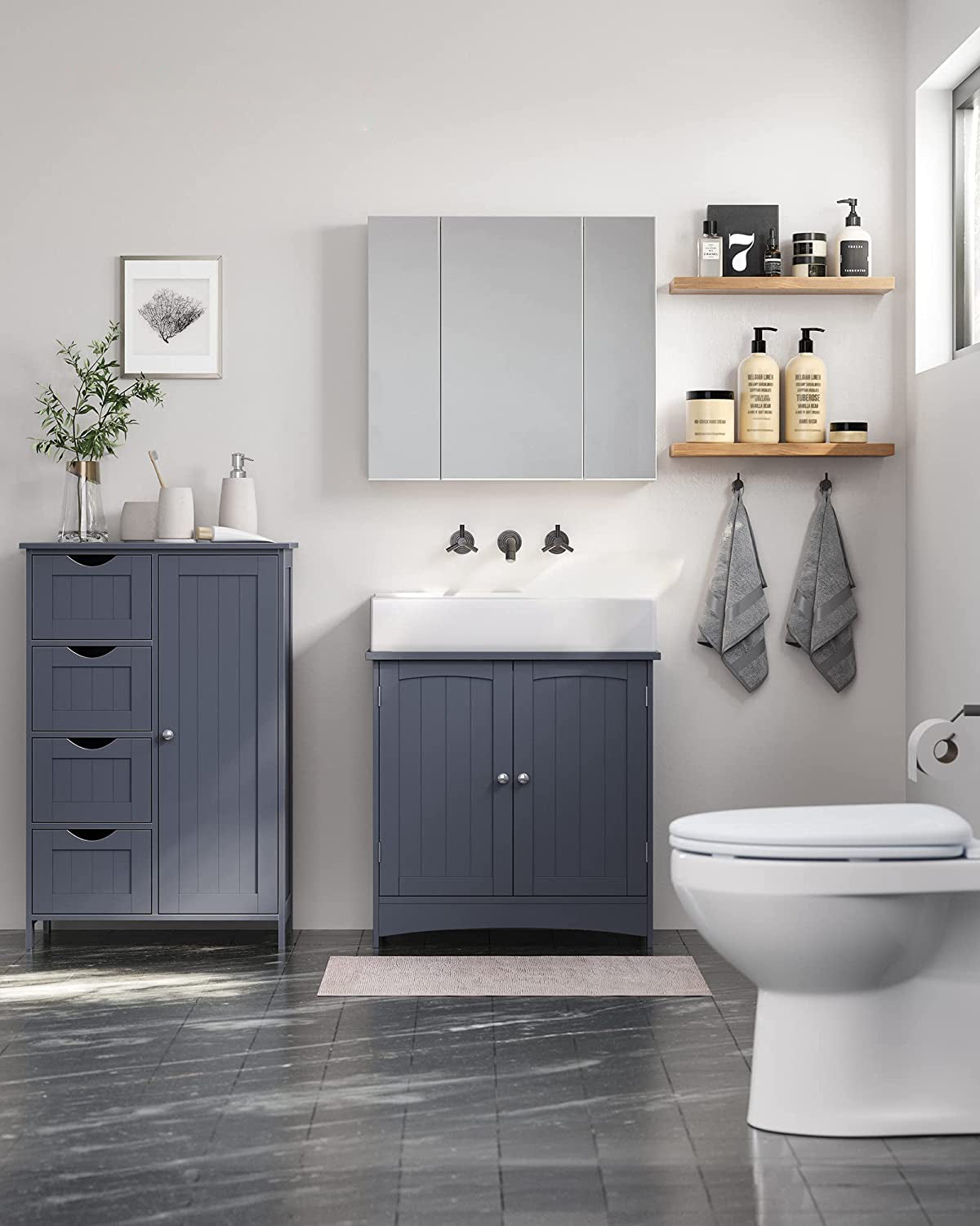 Modern Bathroom Floor Storage Cabinet, Wooden Storage Unit with 4 Drawers