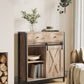 Storage Sideboard with Barn Door Rustic Brown Black