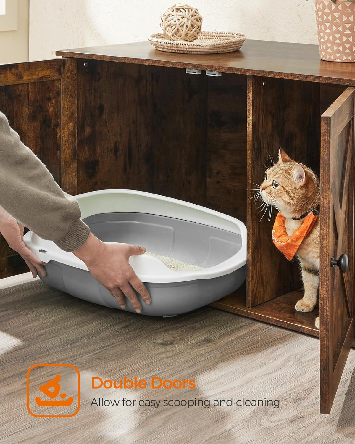 Industrial Style Cat Litter Box Enclosure, Hidden Litter Box Furniture with Removable Divider