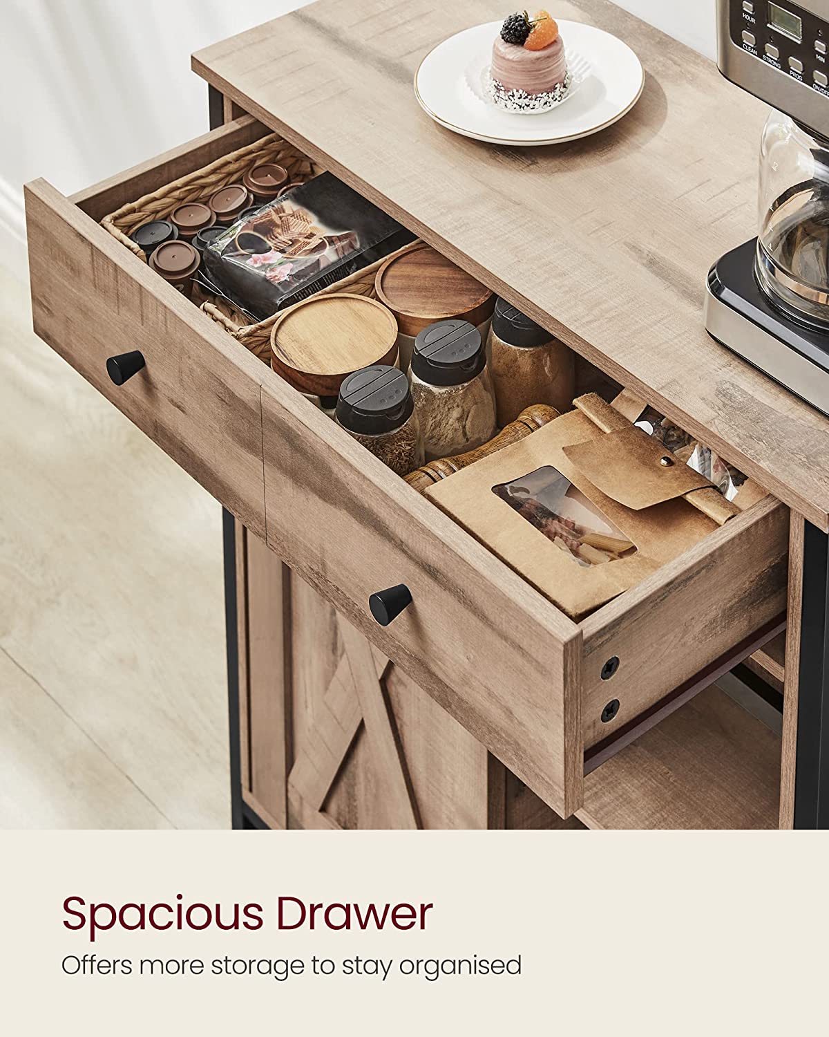 Storage Sideboard with Barn Door Rustic Brown Black