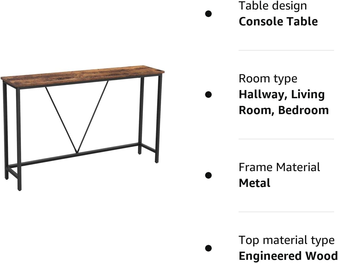 Console Table with Sturdy Steel Frame for Entryway, Living Room, Bedroom, Industrial Style, Brown Vintage and Black, Wood Material: Alloy, 120 X 23 X 74 Cm (L X W X H)