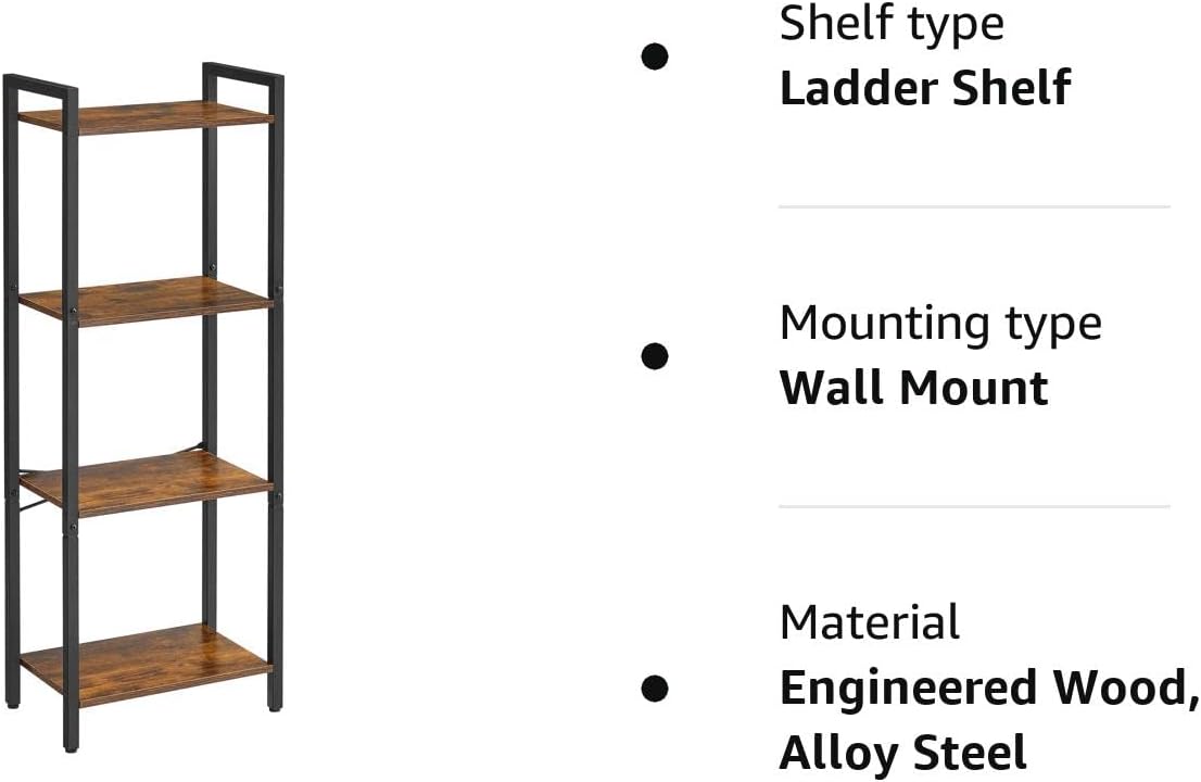 Bookcase, 4 Tier Bookcase, Ladder Shelf, Storage Rack with Steel Frame, 40 X 24 X 107 Cm