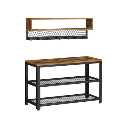 Industrial Style Coat Rack Shoe Bench Set