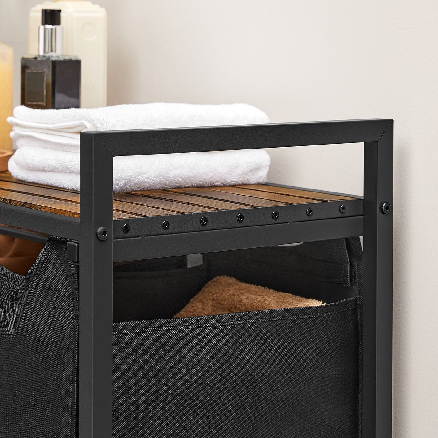 Industrial Style Laundry Basket with 3 Pull-Out and Removable Bags