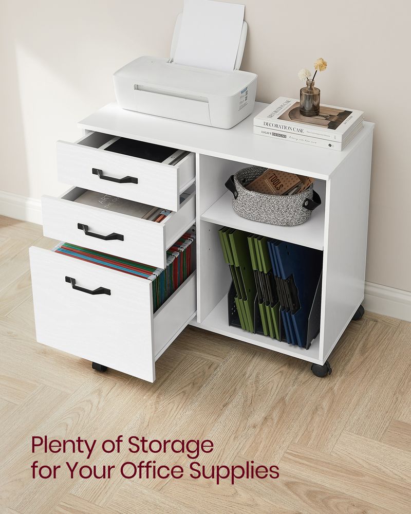 3-Drawer File Cabinet Mobile Lateral Filing Cabinet Open Compartments