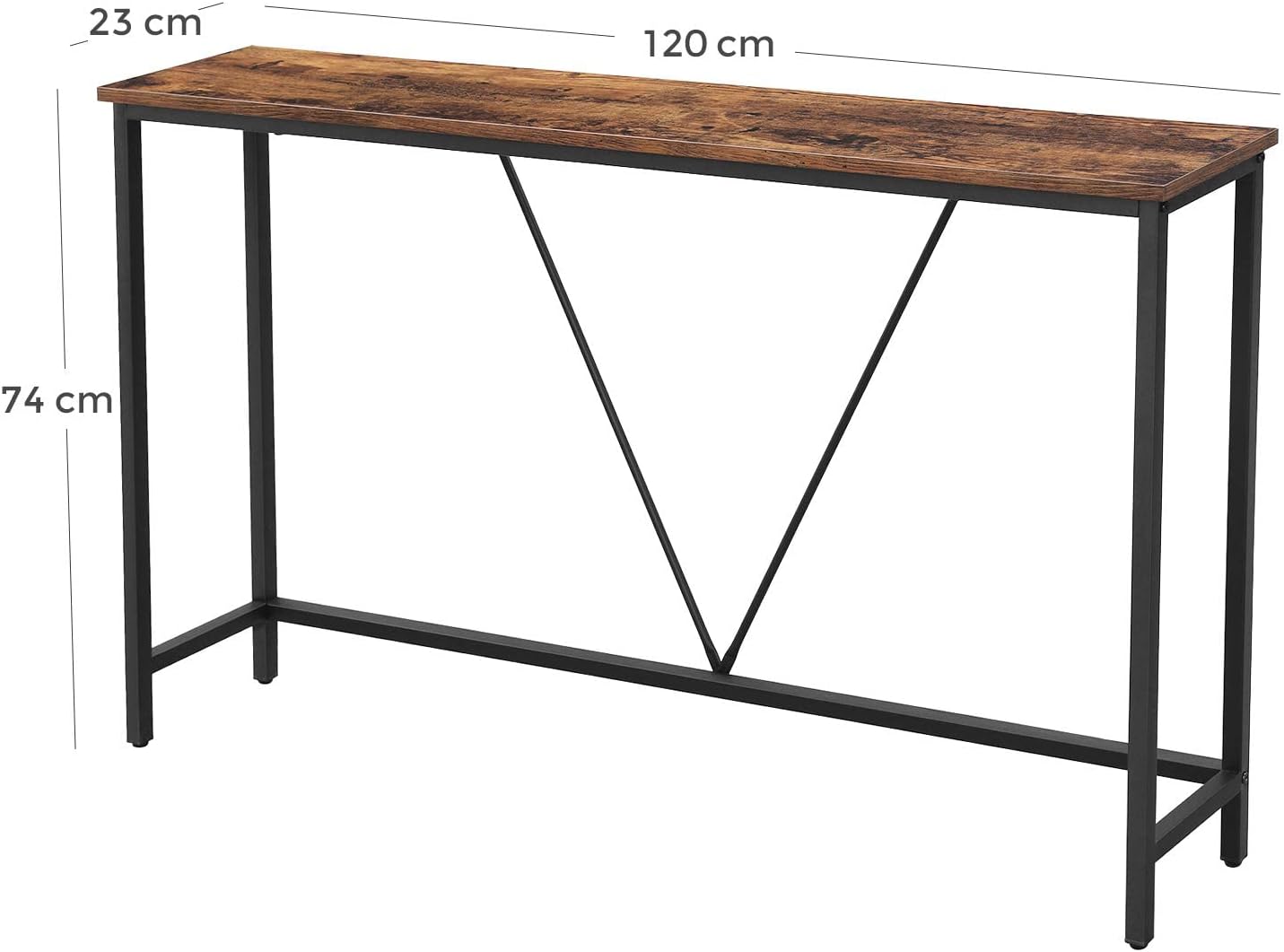 Console Table with Sturdy Steel Frame for Entryway, Living Room, Bedroom, Industrial Style, Brown Vintage and Black, Wood Material: Alloy, 120 X 23 X 74 Cm (L X W X H)