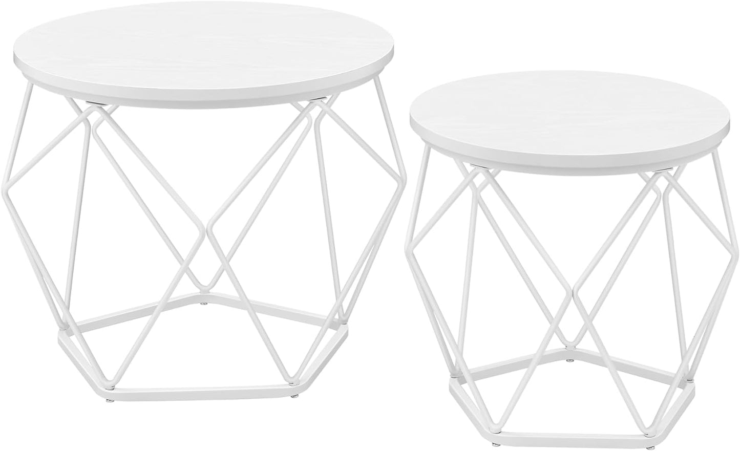 Industrial Style Chic Round Coffee Tables Set - 2 Side Tables with Removable Tabletop