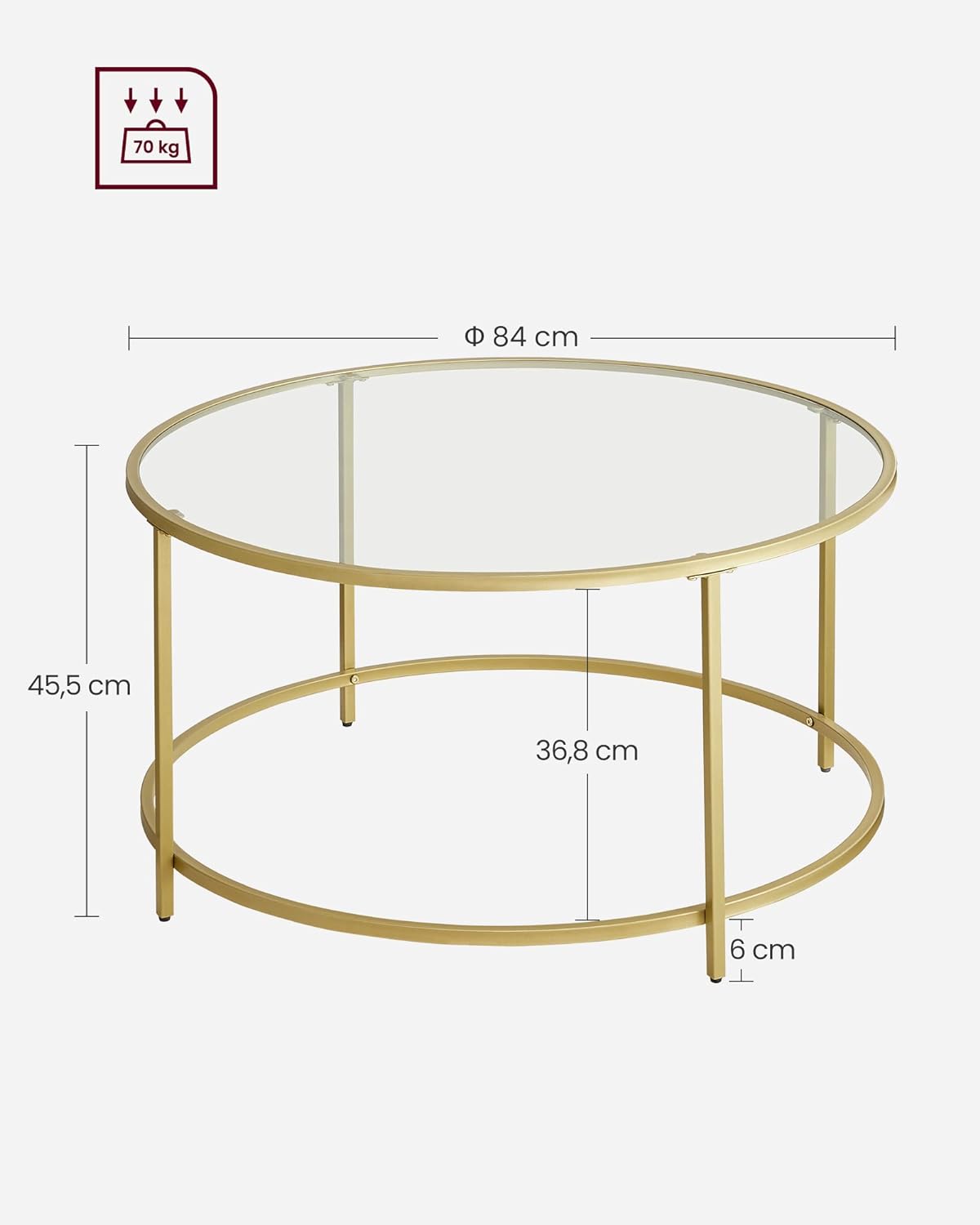 Luxurious Metallic Gold Round Coffee Table - Modern Glass Top with Metal Frame for Elegant Living Rooms