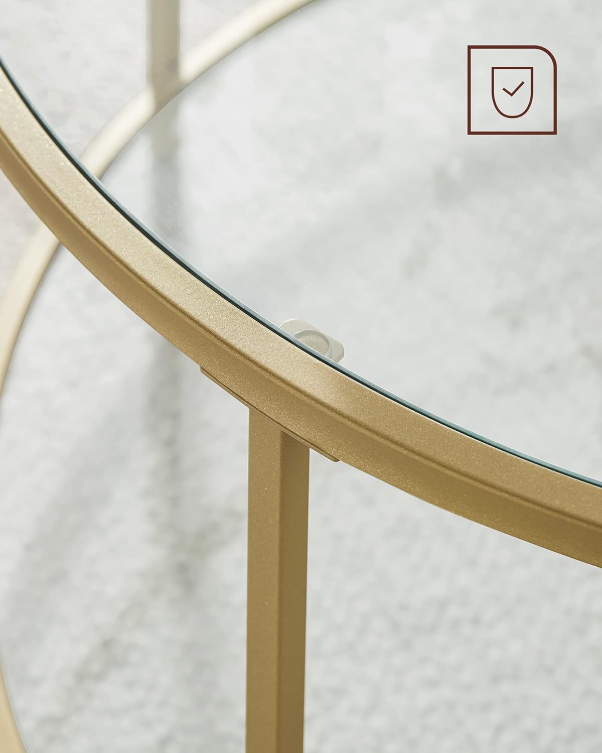 Gold round Side Table, Small Coffee Table, 2-Tier Tempered Glass End Table with Steel Frame